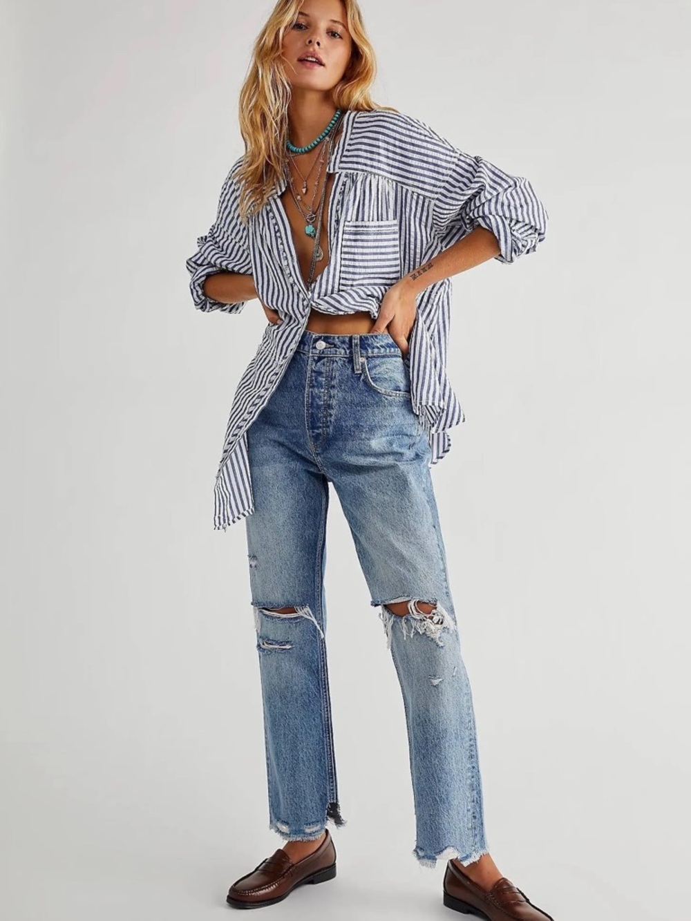 We The Free Boyfriend Jeans in Light Blue Distressed Wash